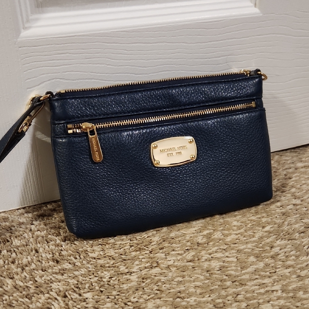 Michael Kors Navy Leather Wristlet